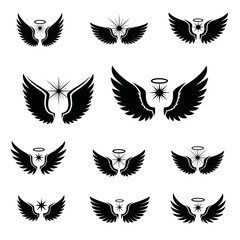 Black Angel Wings with Halo and Star Design