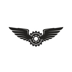 Black Gear with Wings Logo Design