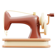Vintage Sewing Machine in Brown and Beige 3D Render with Transparent Background