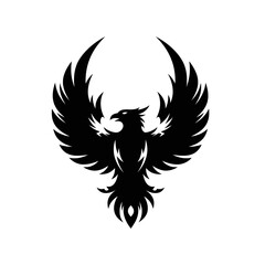Stylized Black Phoenix with Wings Spread Wide, Vector Illustration