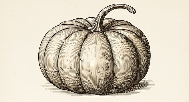 Detailed illustration of a pumpkin on a cream colored background