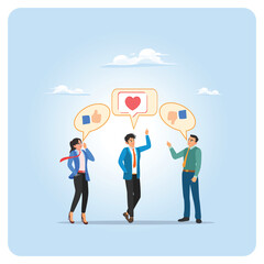 Social feedback concept. Three professionals  Exchange Positive Reactions.