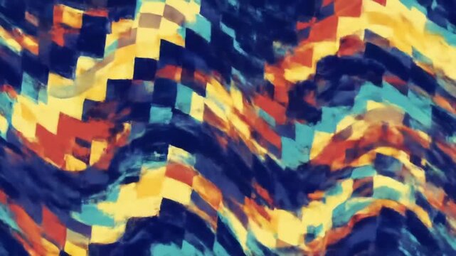 Abstract colorful wavy pattern with zigzag geometric shapes and fluid brushstrokes, visually dynamic and textured background