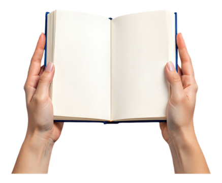 Hands Holding Blue Open Book on Transparent Background, 3D Realism Asset