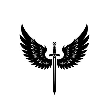 Winged Sword Emblem: Black Silhouette of a Sword with Wings