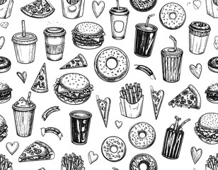 Hand-drawn fast food pattern
