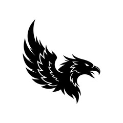 Stylized Black Eagle with Spread Wings, Sharp Beak, and Fierce Gaze