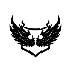 Fototapeta premium Stylized Winged Shield Emblem in Black and White