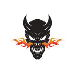 Fiery Skull with Horns Logo Design