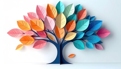 Paper tree art. Colorful leaves pop against a white backdrop