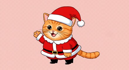Festive cartoon cat in santa outfit for holiday cheer