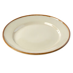 Cream-Colored Ceramic Plate with Rustic Brown Rim: Perfect for Food Photography and Table Settings