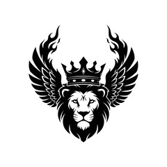 Majestic Lion Head with Crown and Wings