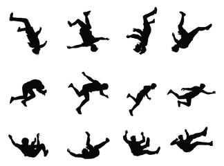 boy teen falling set collection pack bundle black shape icon silhouette vector flat illustration design on white background