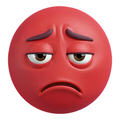 Red Frowning Face Emoji with Transparent Background, 3D Realism Graphic for Digital Media