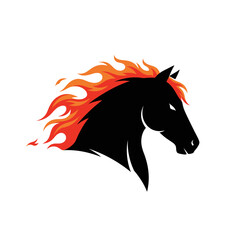 Fiery Horse Head Silhouette Logo Design