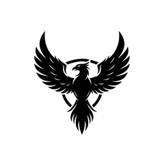Stylized Black Phoenix with Circle Symbol