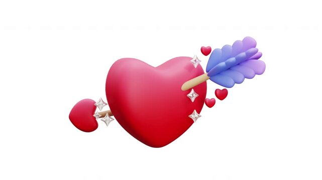 3D Animation of a red heart pierced by a cupid arrow with sparkles, perfect for valentine, wedding, romantic branding, and love-themed content