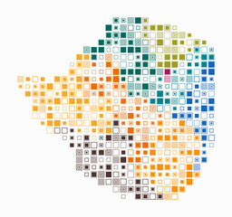 Zimbabwe, shape of the country build of colored cells. Digital style map of the Zimbabwe on white background. Large size square blocks. Creative vector illustration.