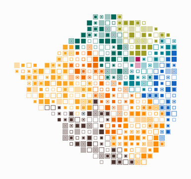 Zimbabwe, shape of the country build of colored cells. Digital style map of the Zimbabwe on white background. Large size square blocks. Creative vector illustration.