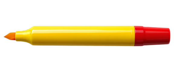 Yellow Highlighter with Orange Tip, Glossy Finish on Transparent Background, 3D Realism Design Element