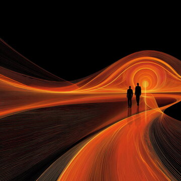 silhouette art of prople walking on the road