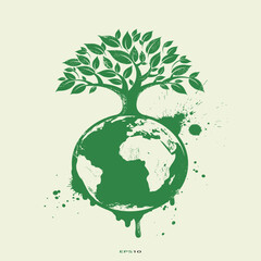 green earth planet concept, icon, world ecology, nature global protect vector illustration