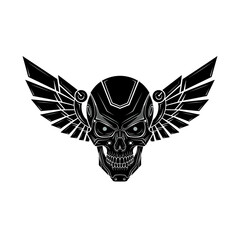 Stylized Black Skull with Wings Vector Illustration