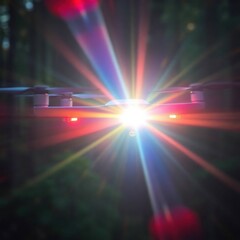 Drone Night Flight Forest Lens Flare.