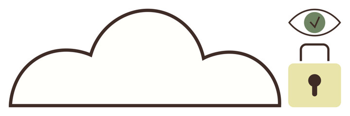 Cloud outline with a privacy-focused lock and an eye featuring a privacy checkmark. Ideal for technology, cybersecurity, privacy, encryption, data protection, cloud solutions, simple flat metaphor