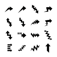 Collection of Black Arrow Icons with Various Styles and Directions on White Background