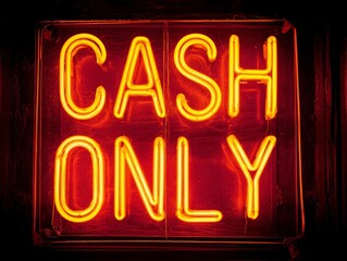 Bright Neon Sign Displaying Cash Only in Red Lighting Perfect for Business and Financial Themes