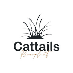 Grass river plant cattails logo, design with simple art concept, natural plant symbol, illustration, template, icon