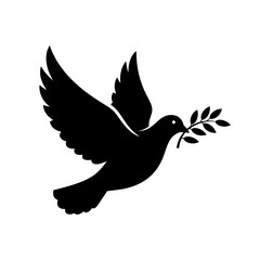 Black Silhouette of a Dove Carrying an Olive Branch