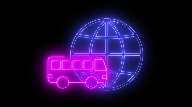 Neon light effect animation of a globe icon with a truck