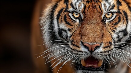 Fototapeta premium Close-up of a tiger's face showing its eyes nose and mouth.