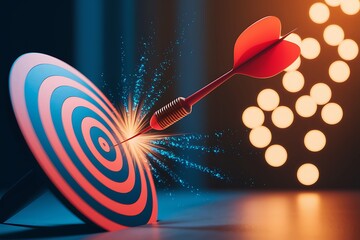 Real estate sales target achieved, arrow hitting the mark, marketing success concept