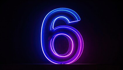 Glowing number "6" with blue-purple gradient neon outline