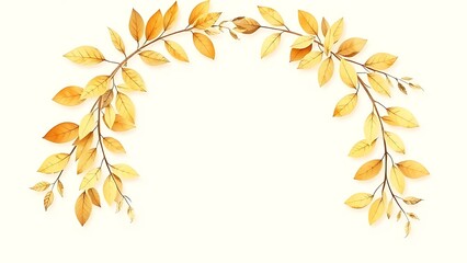 Obraz premium Delicate golden wreath with watercolor-style leaves, radiating elegance on a neutral background.