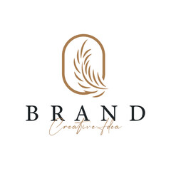 Palm leaf logo design concept line simple minimalist elegant tropical plants, icon symbol template design