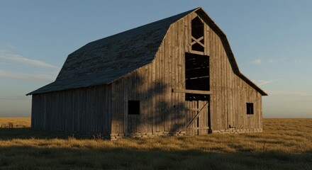 Obraz premium Rustic Wooden Barn in Golden Hour Field