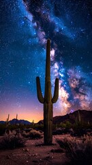 Desert nightscape with cactus