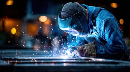 Explosive sparks fly as metal is fused under intense heat. Energy and motion create a dramatic display of fire and light.