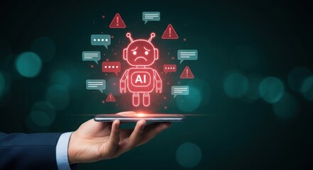 AI robot failure on a smartphone red alert concept for artificial intelligence er