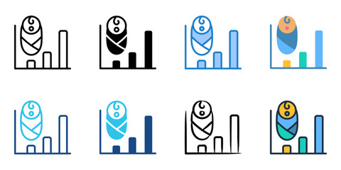 Birth rate icon set multiple style collection 
