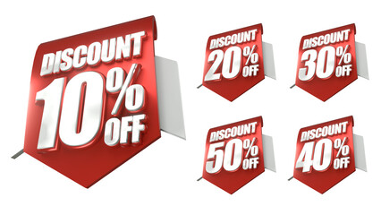 3D Package Red Discount Labels 10 20 30 40 50 Percent Off with Transparent Background	