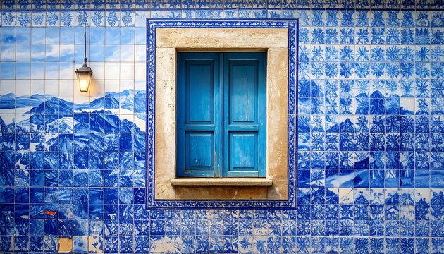 Blue Window on Tiled Wall - A Glimpse of Portuguese Art.