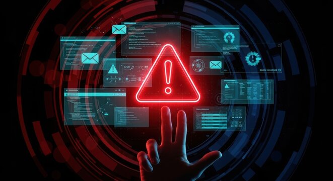 Red alert warning sign digital security breach notification cyber attack concept