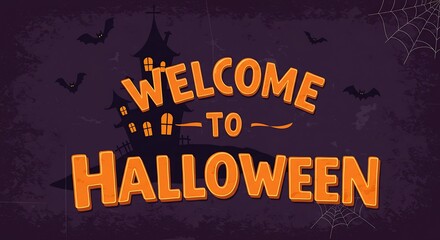 Festive halloween welcome illustration with spooky elements and text