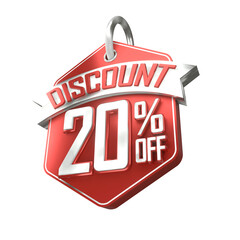 3d sales red and white discount price tag for composition badge with 20 Off